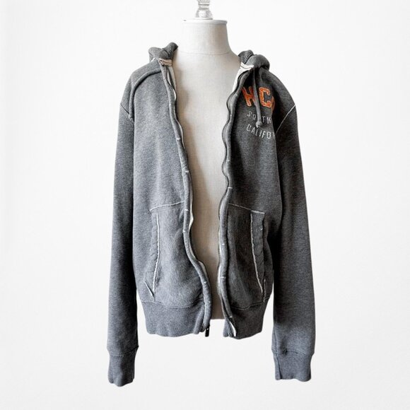 Vintage Y2K Hollister Gray Men's Distressed Destroyed Zip Up Hoodie Sweater M - Picture 3 of 7